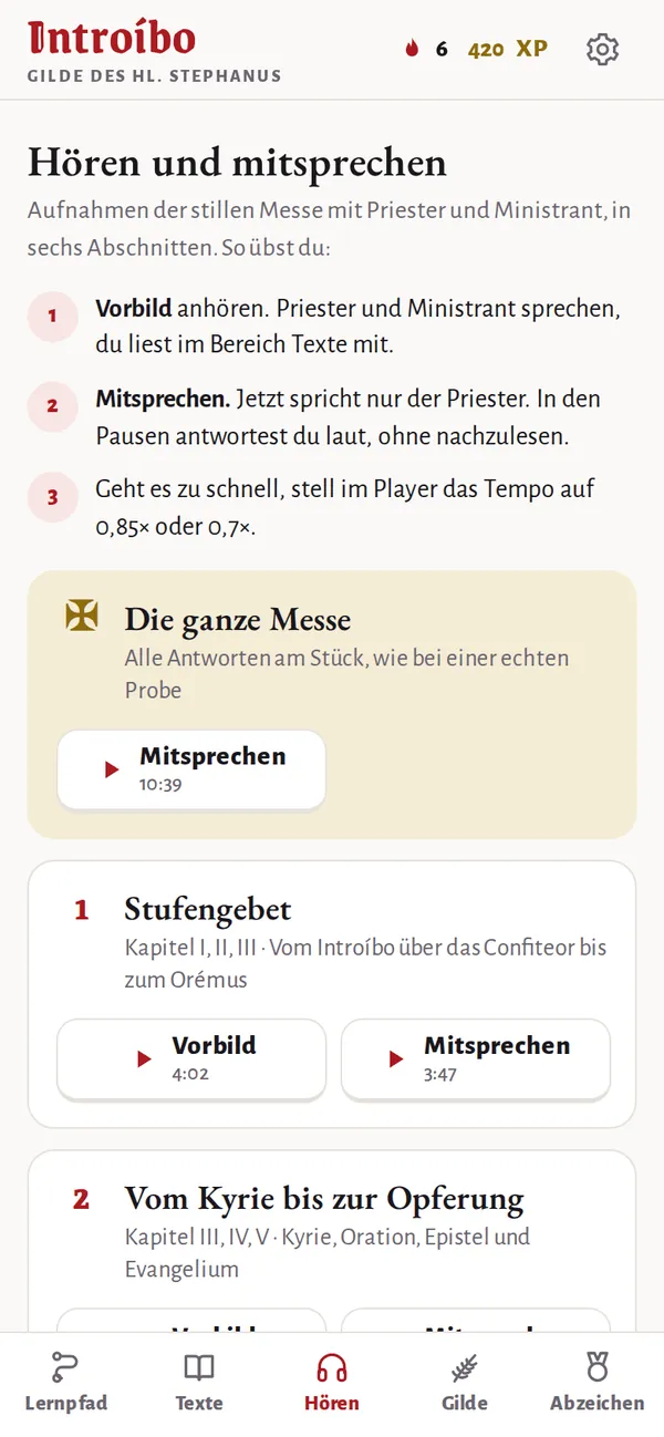 Hören und mitsprechen mit Aufnahmen von Priester und Ministrant
