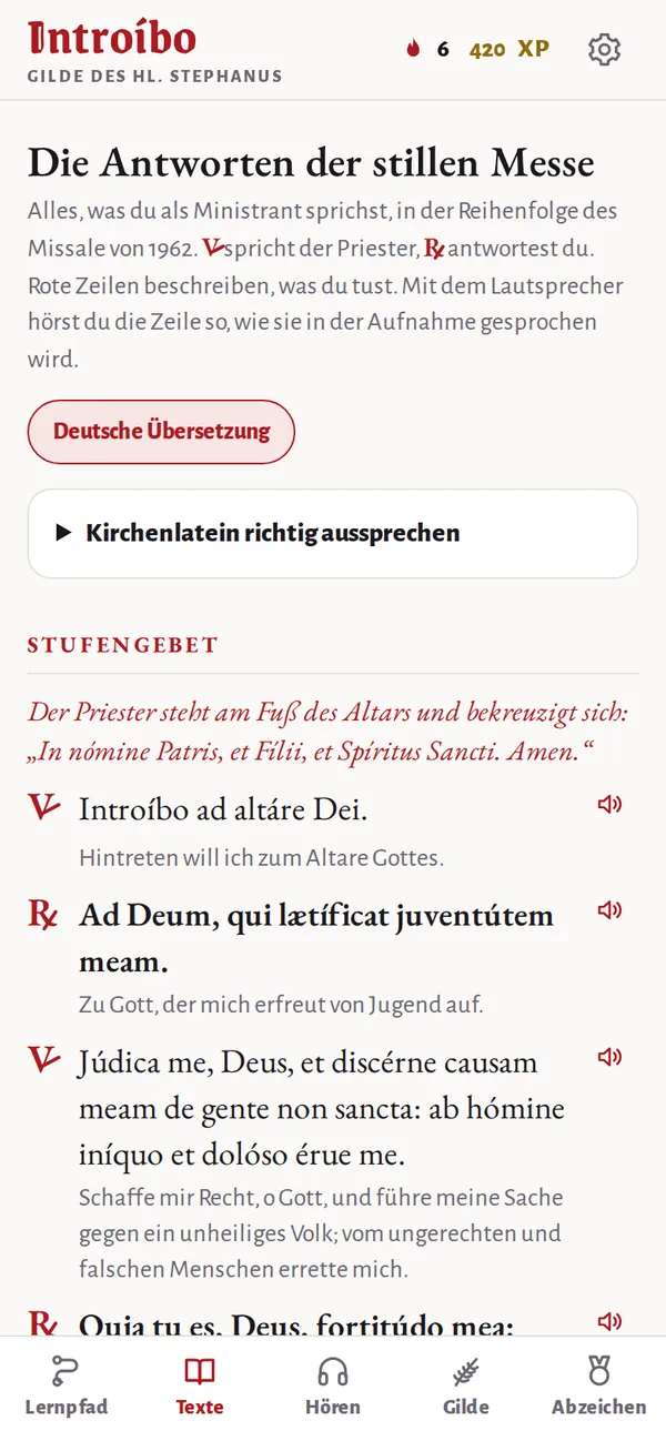 Alle Antworten der stillen Messe, Latein und Deutsch