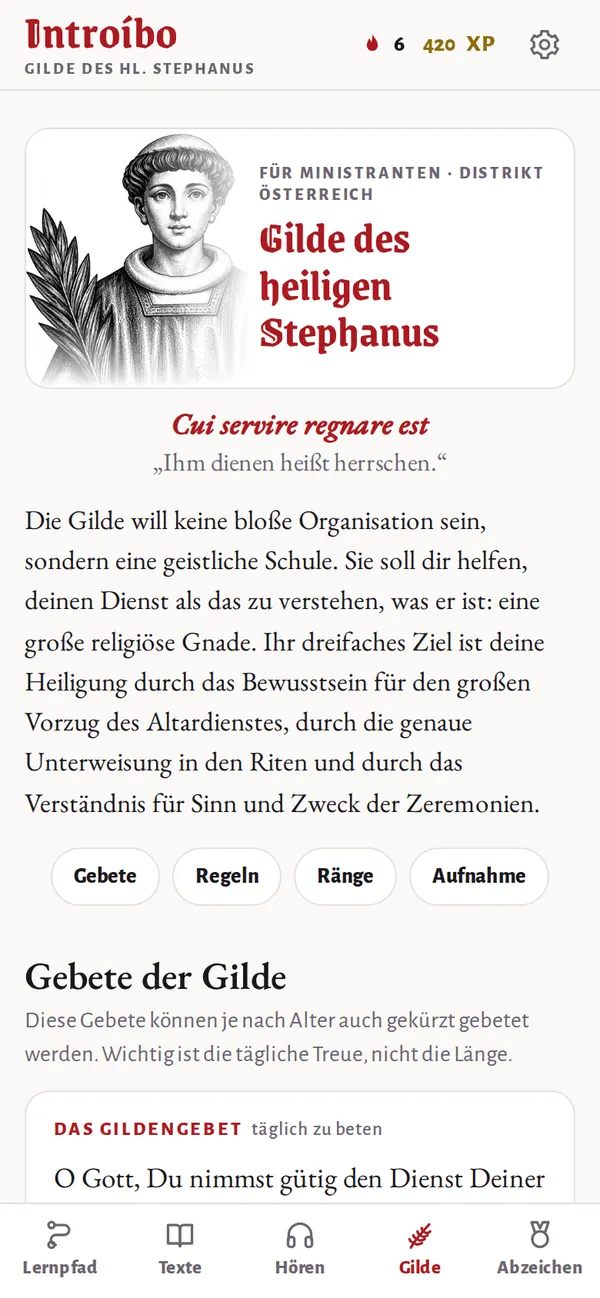 Die Gilde des heiligen Stephanus: Gebete, Regeln und Aufnahme